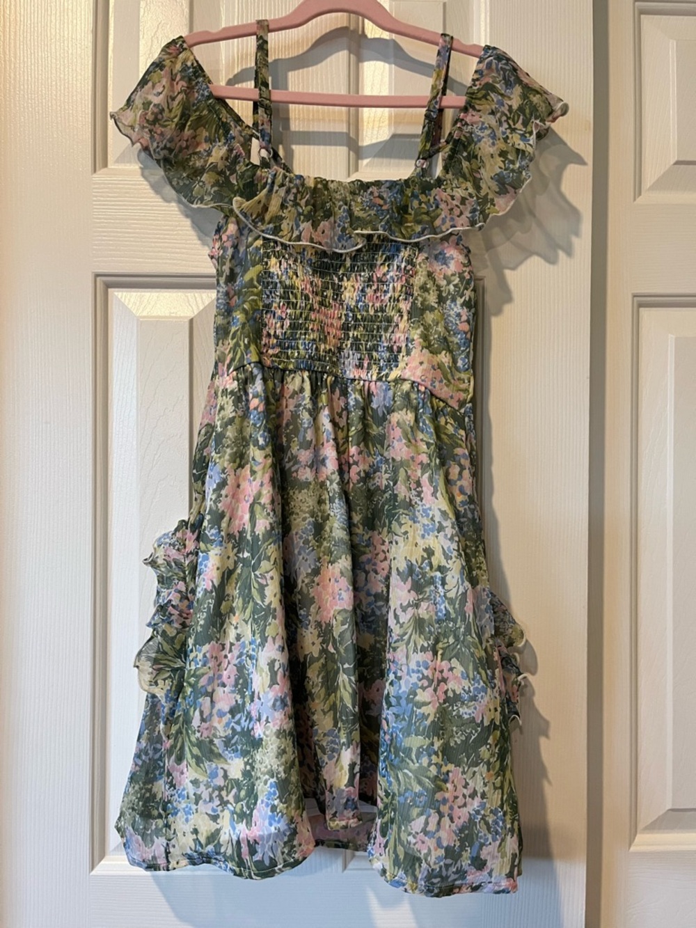 Abercrombie Kids Olive Green Floral Ruffle Dress with Pink & Blue Accents - Picture 11 of 11